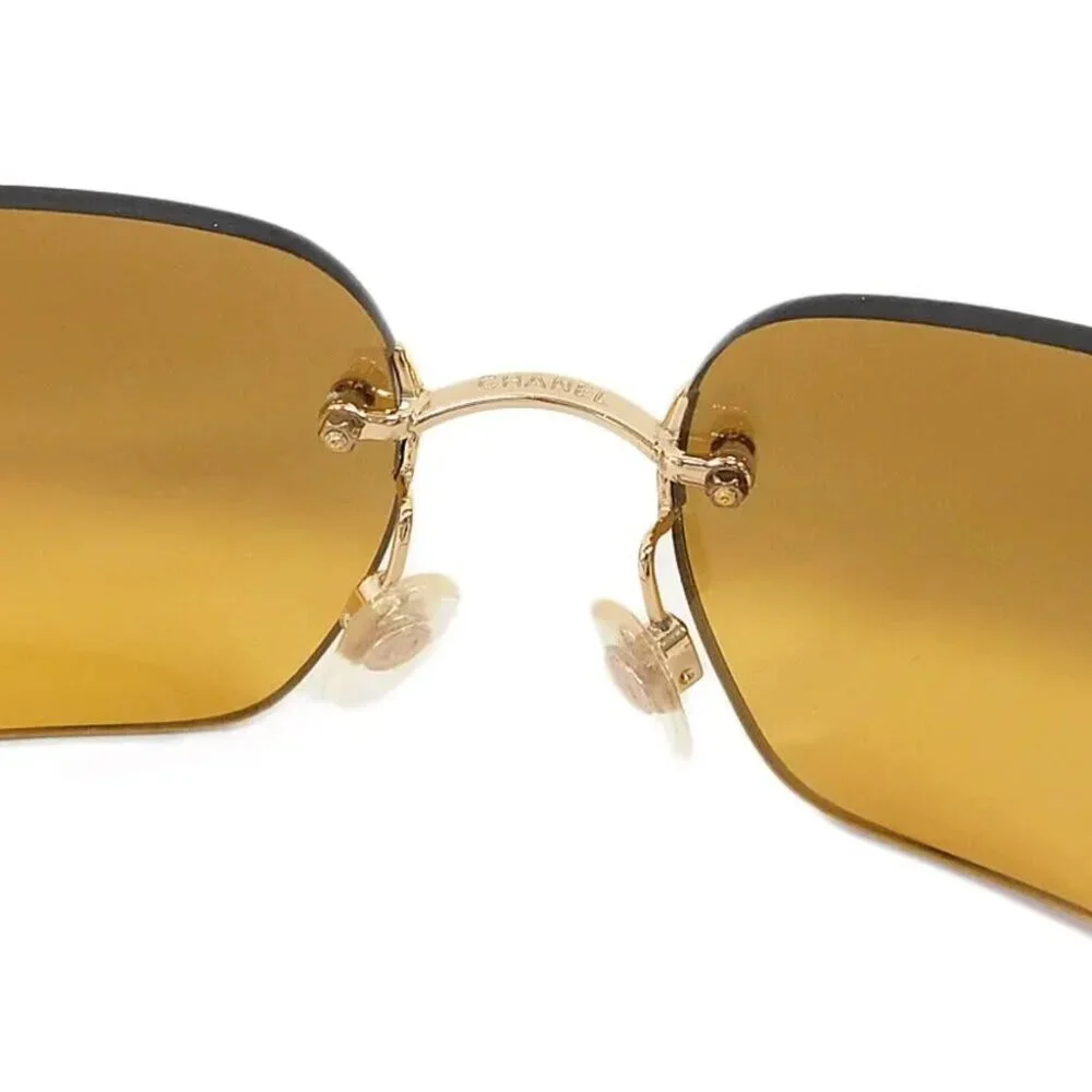 Chanel Vintage Sunglasses Rhinestone CC Logo Rimless Gradient Gold Tint - Picture 8 of 10